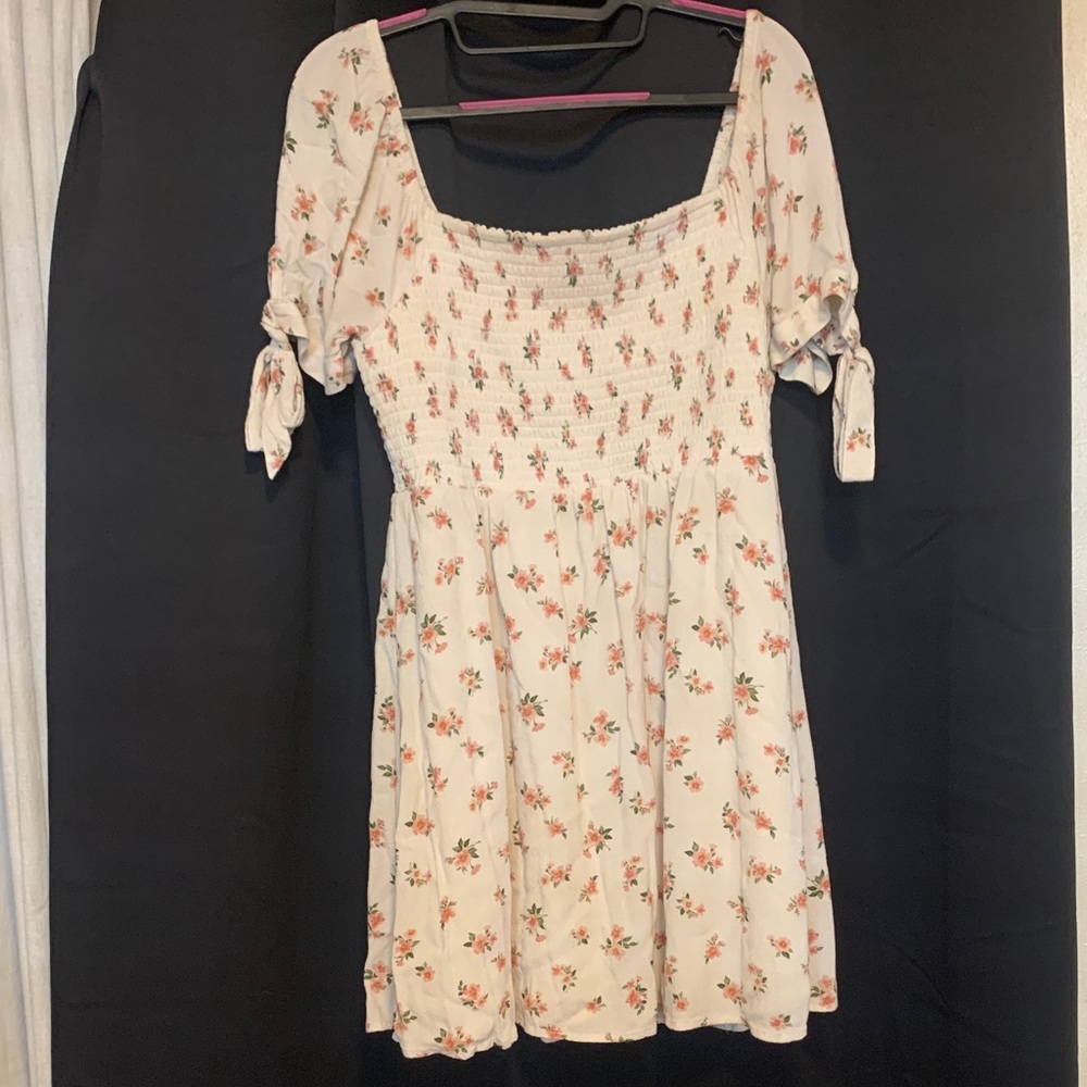 AEO Floral Cream Flouncy A-Line Dress